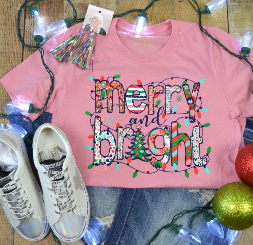 Merry and Bright pink t shirt